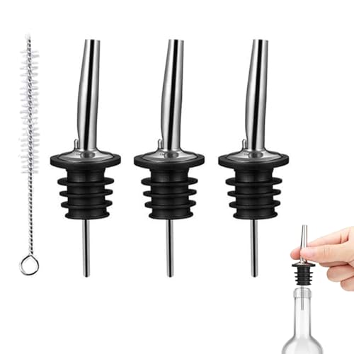 3 Pcs Bottle Pourers for Spirits Liquor Pourer Speed Pourers Wine Bottle Spirits Pourers Tapered Spout with Rubber Dust Caps for Olive Oil Coffee Syrup Vinegar Bottles with Cleaning Brush