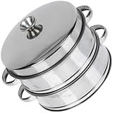 KALLORY Dampfgarer Langlebig und Vielseitig 2 stöckig Edelstahl mit Deckel für Dampfgaren von Dim Sum und Teigtaschen in Hotels und Restaurants