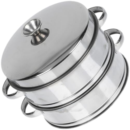 DECOMELODY Vaporera de Acero Inoxidable 20 CM Doble Nivel con Tapa Utensilio Multifuncional para Cocina Doméstica y Restauración Vaporera para Alimentos Adecuado para Dumplings y Bollos