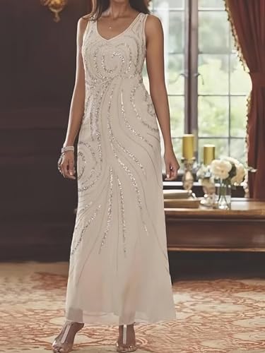 TORYEMY 2 Pieces Mother of The Bride Dresses with Jacket Sequin Chiffon Long Sleeve Formal Evening Dresses for Women4