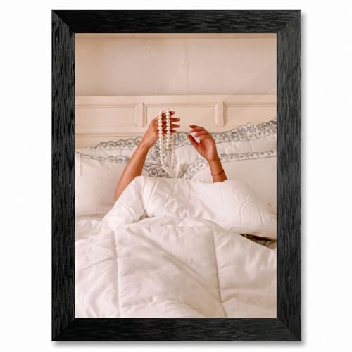 Framed Canvas Wall Art Vintage Hands with Pearls High-Key White
