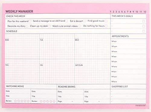 PAPERIAN Weekly Manager - Undated Weekly Desk Pad Scheduler, Planner (Bubblegum Pink)