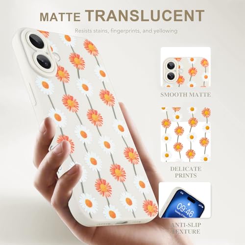 Image of Designed for iPhone 16 Plus Case, Cute Daisy Flower Floral Pattern Design, Slim Soft TPU Liquid Silicone Protective Cover for Women Girls - White