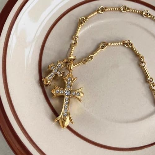 Women's Double Cross Necklace Gold Chunky Cross Necklace Celtic Cross Necklace Women Mens Gothic Cross Necklace Cz Trendy Chain Gold Plated Necklaces2