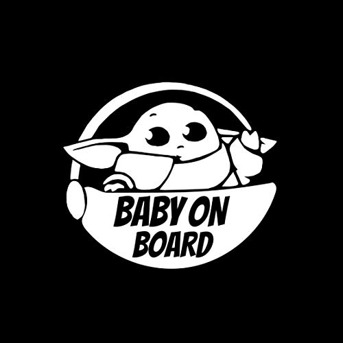 Adesivo in vinile con scritta 'Baby on Board', con scritta in lingua inglese 'Caution', per auto, camion, parete, laptop, bianco, larghezza 14 cm