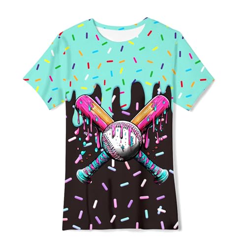 Boys Shirt 6t 8t Kids Ice Cream Drip Baseball Short Sleeve Shirts Tops for Sport 6-8T