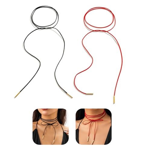 2PC Gothic Bow-knot Velvet Choker Necklace Sexy Long Wrap Rope Collar Tie Neck Chain Gothic Boho Velvet Choker