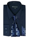 Milano Moda Men's Long Sleeve Dress Shirt with Matching Tie and Handkie SG21A-Navy-18-18 1/2-36-37