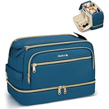 Hanke Travel Toiletry Bag, Lightweight Wide-open Makeup Bag, Dual-Layer Travel Bag for Toiletries Water-Resistant Cosmetic Bags Large Toiletry Bags for Women & Men, Travel Essentials, Navy Blue