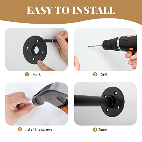 Oroonoko 2Pack Wall Mounted Industrial Pipe Clothing Bar,18.5Inch Pipe Clothing Rack Detachable Garment Rack Diy Shelving Brackets Hanging (Black) #TOP5