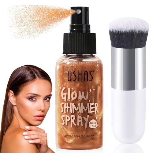 Ledeak Spray Purpurina Cuerpo, Spray de Polvo con Purpurina, 76ML Polvo de Hadas con Brocha de Maquillaje, Highlighter Powder Glitter Spray para Maquillaje Facial y Cuerpo (Dorado Bronce)