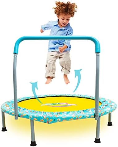 EAQ Kids Trampoline, 38'' Folding Toddler Trampoline with Adjustable Handle, Toddler Trampoline with Safety Padded Cover, Mini Trampoline Kids for Indoor or Outdoor Jump Sports (38inch)