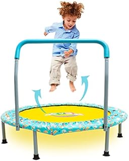 EAQ Kids Trampoline, 38'' Folding Toddler Trampoline with Adjustable Handle, Toddler Trampoline with Safety Padded Cover, Mini Trampoline Kids for Indoor or Outdoor Jump Sports (38inch)