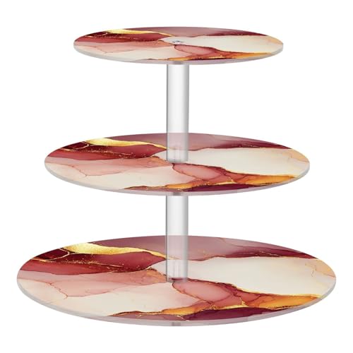 Zathe Marble Burgundy White Transparent Circular Tray Spill-Proof Circulars Display Stand Kitchen