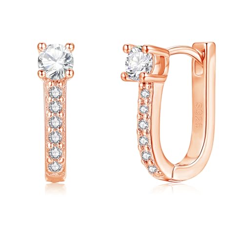 Loutade Ohrringe Rose Gold Creolen, 925 Sterling Silber Oval Creolen mit 5A Zirkonia, Hypoallergen Geometrische Rose Gold Huggie-Ohrringe, Kleine Schlafen Knorpel Ohrringe Silber 925 für Frauen