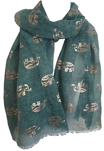 GlamLondon Écharpe pour femme Motif éléphant Doré rose - Vert - Taille unique Cover