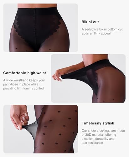 Sheer Tights for Women, Rip Resistant Pantyhose, 30D Pantyhose, Polka - Dot High Waist Compression Nylons3