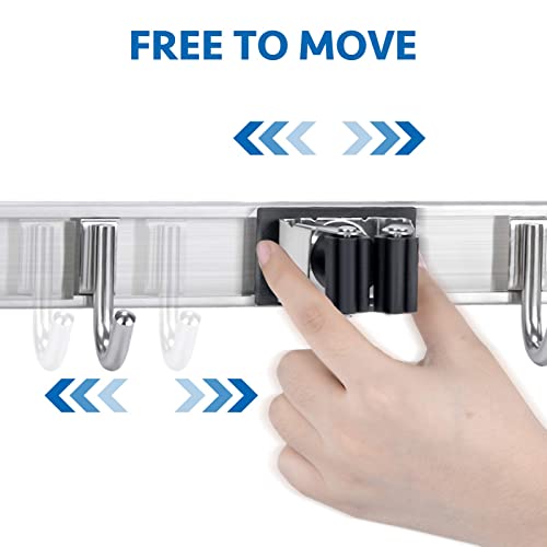 Poprun Broom Mop Holder Wall Mount Hangers,Organizer And Storage Clip For Utility Closet, Laundry, Garage/Kitchen/Garden Tool,Vacuums,And Cleaning Supplies, Stainless,With Slidable 3 Racks And 2 Hooks ( Black ) #TOP1
