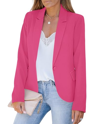 LookbookStore Womens Casual Blazer Lightweight Blazer Women Fashion Fall Jackets for Women Trendy Blazers for Work Professional Women's Blazers Casual Hot Pink1 Size L Size 12 14