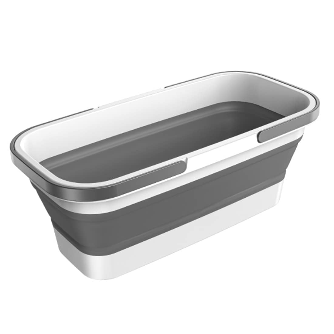 RAMNATH IMPEX Collapsible Plastic Bucket With Wheels 12L For House Cleaning, Camping, And Rv - Multi-Purpose Rectangular Handy Basket For Cleaning Mop - Lightweight And Portable., Grey