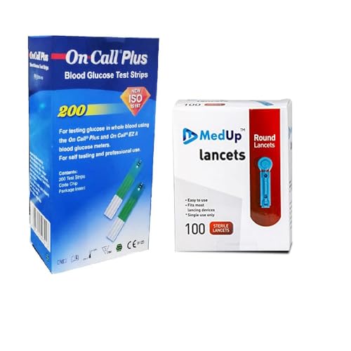 Image of MedUp Round Lancet Needle Pack of 100 Pieces with On Call Plus Glucose Test Strips Pack Of 200