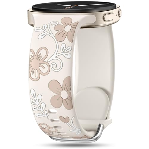 Witzon Floral Band Compatible with Samsung Galaxy Watch 8 Band 40mm 44mm, Samsung Galaxy Watch 8 Classic 46mm, Cute Soft Silicone No Gap Sport Strap Replacement for Women Men, Starlight