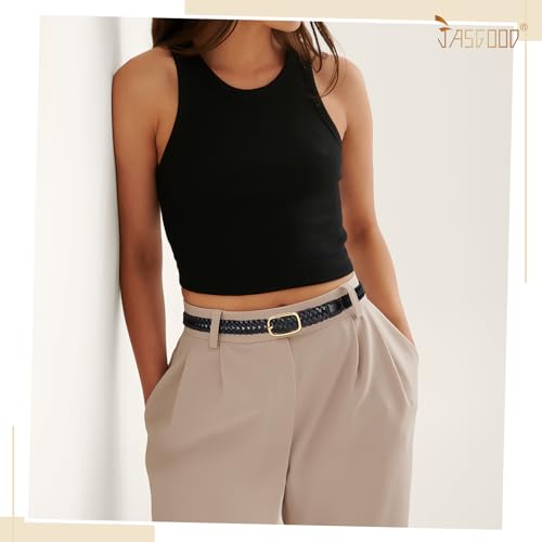 JASGOOD Women's Skinny Leather Braided Belt, Hand-Woven Thin Belt with Gold Buckle for Women for Jeans Pants Dresses2
