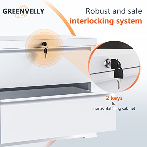 Greenvelly 2 Drawer Lateral File Cabinet White Lateral Filing Cabinet With Lock, Adjustable Hanging Bars, Locking Metal Lockable Home Office Drawer Cabinet With 2 Keys For Legal And Letter Size #TOP1