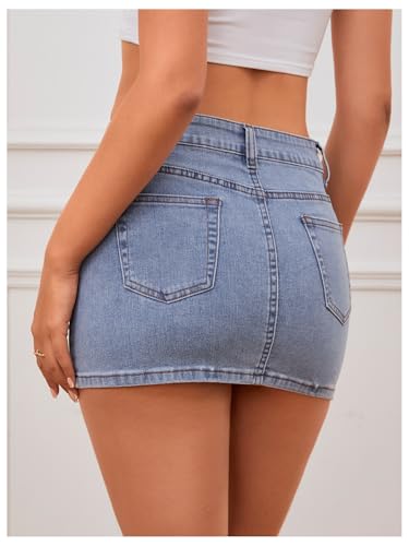 MakeMeChic Women's High Waist Bodycon Jean Skirt Y2K Button Zipper Fly Mini Denim Skirts2
