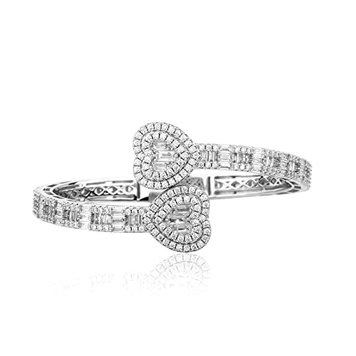 Jacruces Silver Bracelets Bangle Bracelets For Women Adjustable Heart Cuff Bracelets Cubic Zirconia Iced Out Bracelet Men Women Trendy Wedding Bridesmaids Bling Hip Hop Jewelry Mothers Day Gifts 8Inch cover