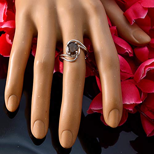 Image of Genuine Gems Oval Shape One Stone Faceted Smoky Quartz rings-Solid Silver Brown Smoky Quartz Ring-January Birth Capricorn Astrology Genuine Gems Ring SRSQUFC-3171-4 us