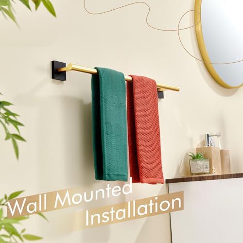 Image of KOKOSIRI Bathroom Towel Bar Bath Towel Holders for Toilet Kitchen Cabinet Wall Mount 24 Inch Black with Gold Stainless Steel B4005GDK-L24