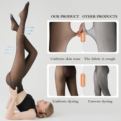 GTETKDE Women Warm Fleece Translucent Pantyhose Tights, Fake Translucent Fleece Winter Thermal Pantyhose for Women4