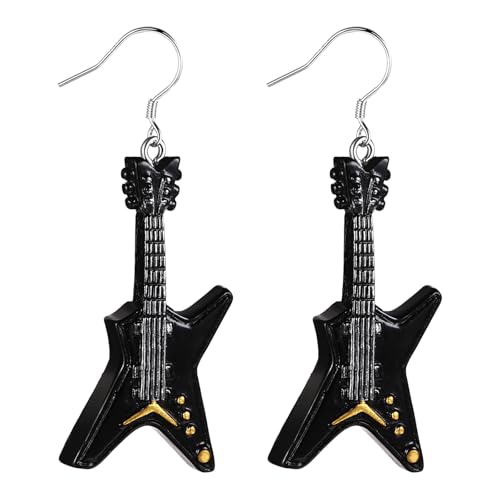 Jewelrywe Pendientes Perforados Novedosos Mujer: Aretes de Colgantes de Guitarra Agujas para Orejas de Plata de Ley 925 Hipoalergénico - Para Regalos