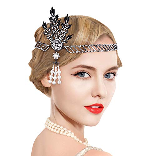 Lurrose 1920S Accessories 1920S Headpiece Women 20S Headbands Vintage Leaf Medallion Pearl Headpiece Rhinestone Pearl Wedding Hair Accessories 1920S Themed Party Accessories Roaring 20S #TOP18