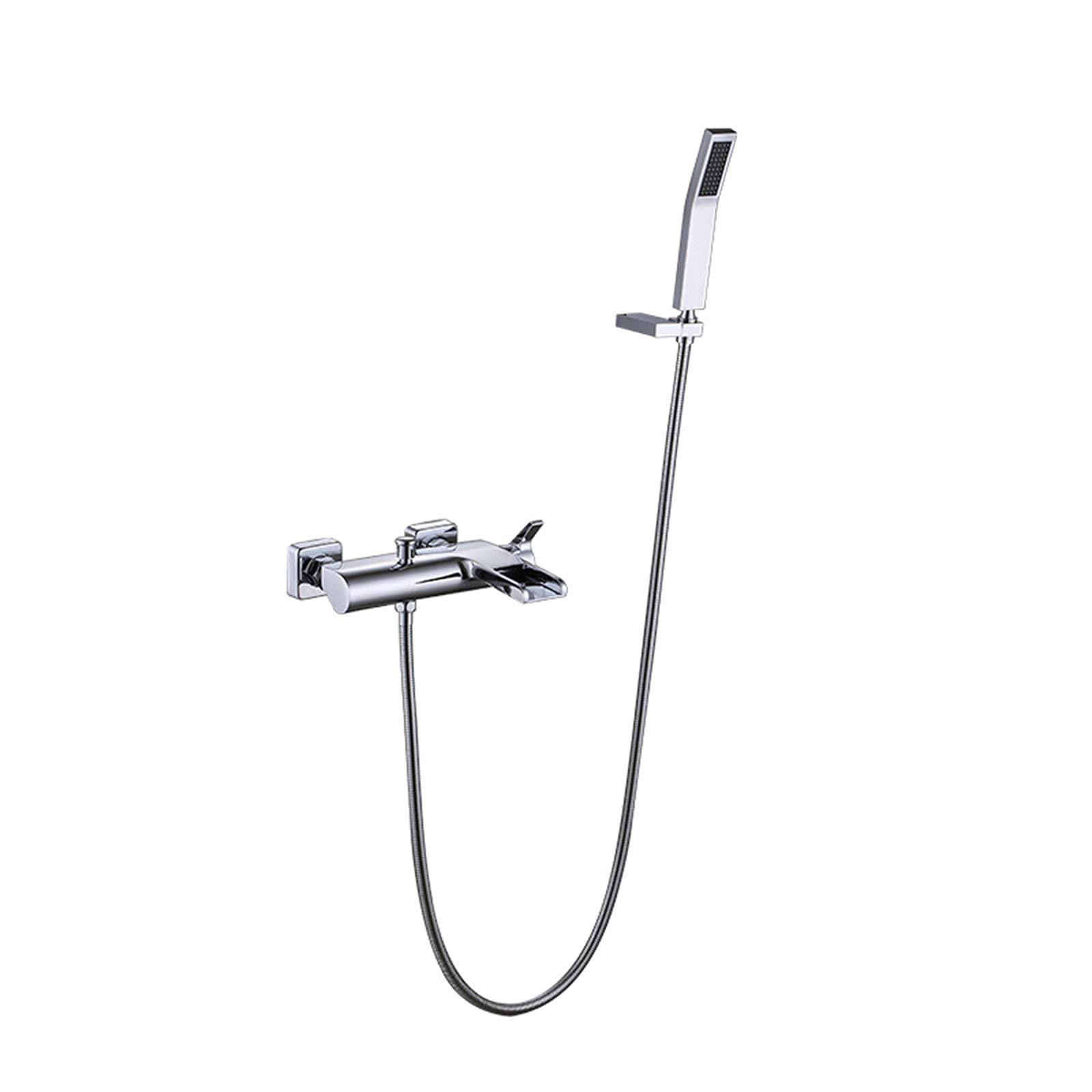 Grifo para bañera Grifo para bañera en Cascada Grifo para bañera de latón Grifo para bañera con Agua fría y Caliente Llenador de bañera montado en la Pared con Ducha de Mano Grifo para Ducha, Cromado