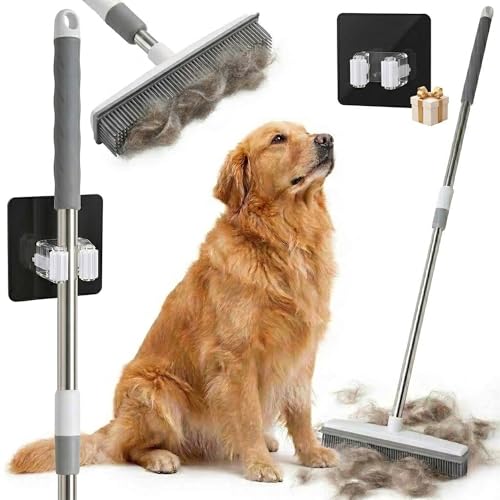 La mejor comparación de Escobas los preferidos por los clientes. 48 LOTUSART Escoba de Goma para Pelo de Mascota y Alfombras, Jalador de Pisos con Mango de Acero Inoxidable de 128cm, Ideal para Limpieza de Interiores y Ventanas