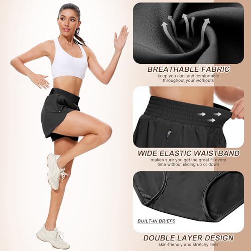 BALENNZ Women's Athletic Workout Shorts with Zipper Pockets Activewear Elastic Waist Gym Running Shorts2