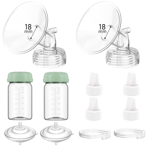 Image of Breast Pump Parts Compatible with Spectra S1/S2/9 Plus/Synergy Gold, Full Set Replacement Parts for Spectra Include 18mm Flange, Duckbill Valve, Backflow Protector, Tubing, Bottle, Not Original Parts