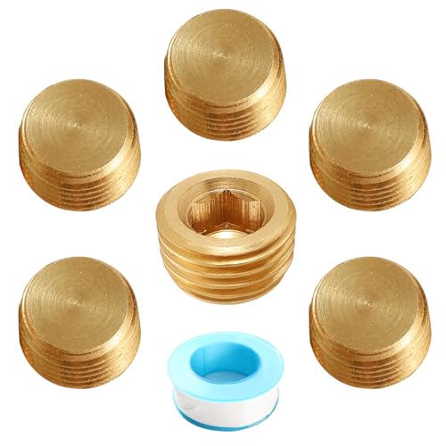 Lyeteung - Lyeteung Lot de 6 bouchons d'arrêt hexagonaux en laiton avec filetage mâle G1/4, bouchons de tuyau, avec ruban adhésif de matière première, pour raccords de tuyau de valve