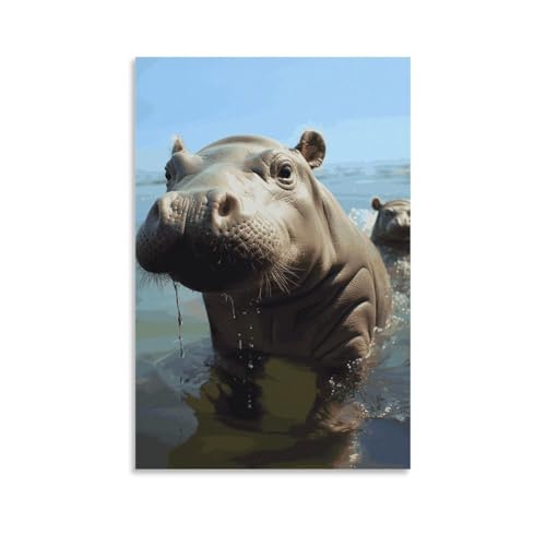 Toile bébé hippopotame pour chambre enfant et salon moderne