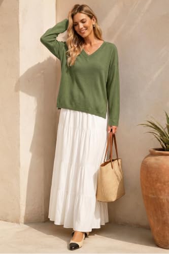 Image of Arach&Cloz Women's Wool Blend Oversized V Neck Fall Casual Pullover Sweater