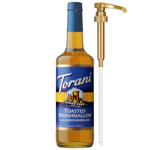 Torani Sugar Free Coffee Syrup, Toasted Marshmallow Flavored Syrup for Drinks, Zero Calorie, Glass Bottle with Pump Included, 25.4 Fl Oz