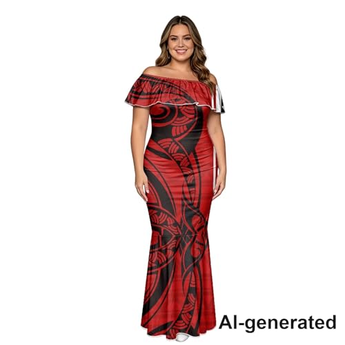Image of Polynesian Dresses for Women Off Shoulder Maxi Dress Puletasi Samoan Dresses S-7XL