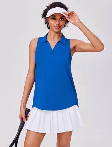Image of PINSPARK Womens Golf Shirt UPF 50+ Sleeveless Collared Shirts Quick Dry Tennis Polo V-Neck Racerback Athletic Workout Tank