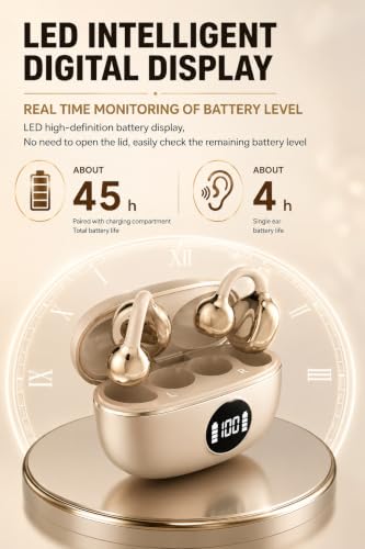 Image of S88 Open Ear Clip-On Earbuds with Battery Indicator Display OWS Wireless Earphones | Situational Awareness | 40 Hrs Playback | Bluetooth V5.4 | ENC Mic for Calls | 40Ms Low Latency Gaming. Beige
