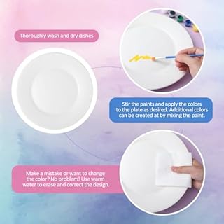 Marspark 12 Pcs 9 Inches Ceramic Painting Plate White Ceramic Plates with 12 Sets of 12 Colors Paint 12 Sets of 2 Brushes Porcelain Painting Craft Set for Family Gatherings Activities Art Supplies