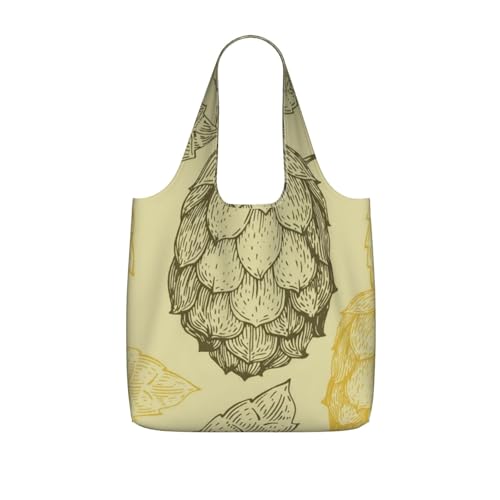 Pcoiuyb Línea vintage retro de cerveza, lúpulo, cono, hojas,Bolsas de compras reutilizables, bolsas de supermercado plegables, bolsas de gran capacidad