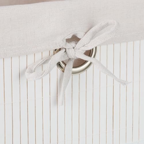 Relaxdays Aufbewahrungskorb 2er Set, Bambus, mit Stoffeinsatz, HBT: 20x31x31 cm, Körbchen mit Griffloch, Regalkorb, weiß