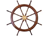 Hampton Nautical Deluxe Class Wood and Brass Decorative Ship Wheel - Nautical Home Decoration - Naut